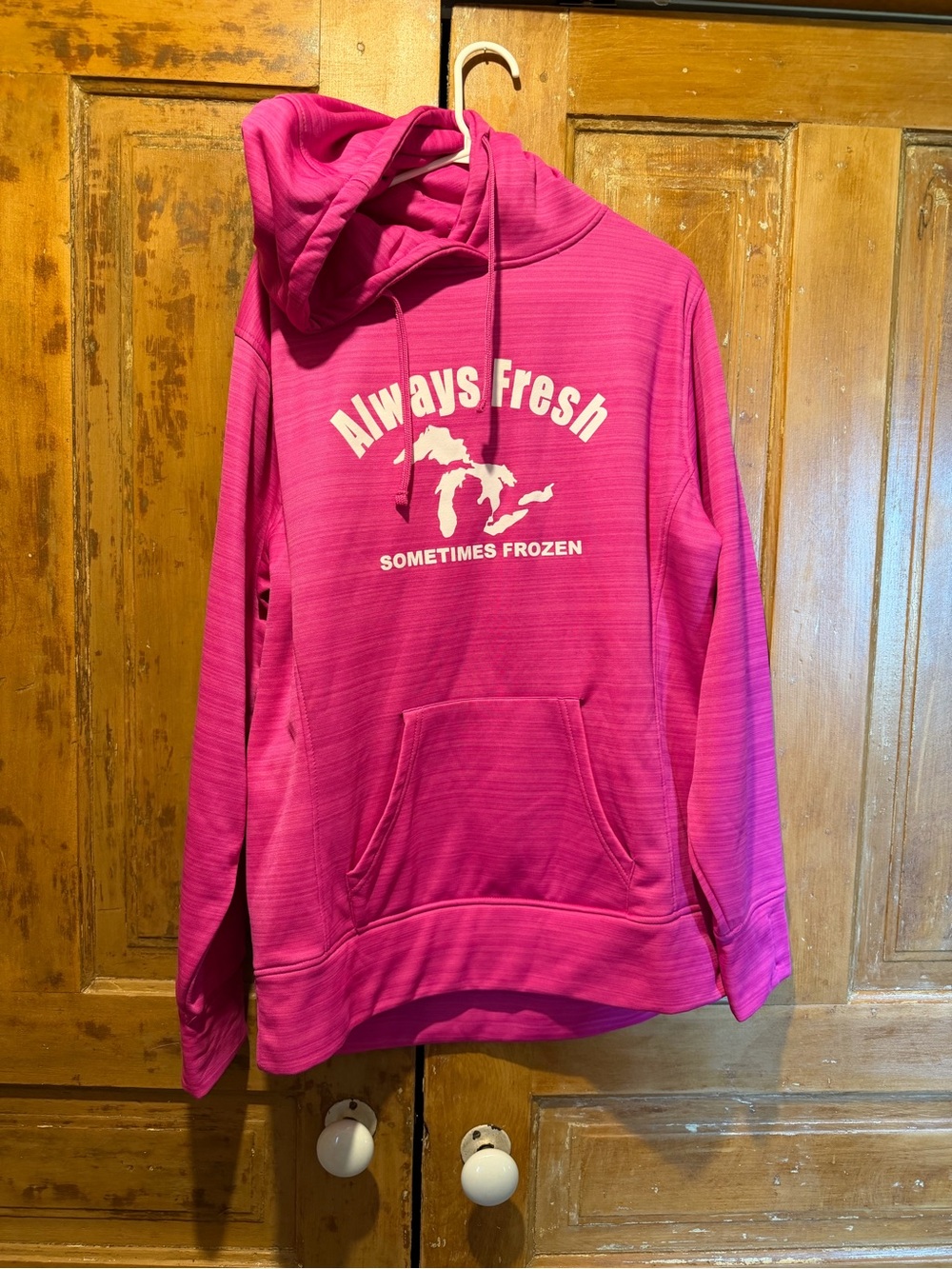 J. America Hot Pink Hoodie Label Close-Up